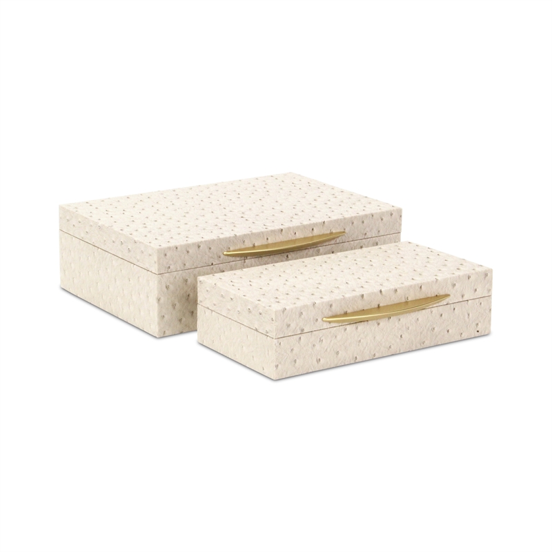 Canorus Faux Ostritch Pattern Rectangular Box Set - Cream