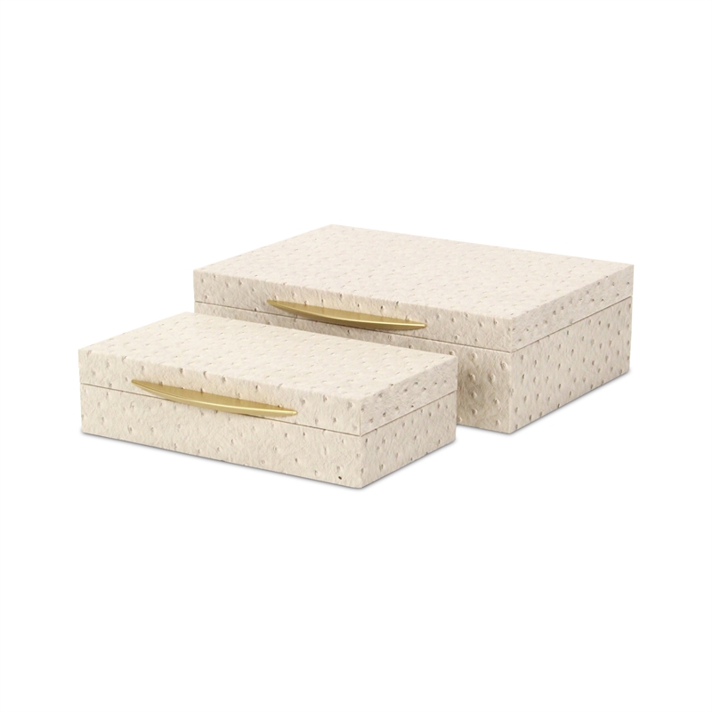Canorus Faux Ostritch Pattern Rectangular Box Set - Cream