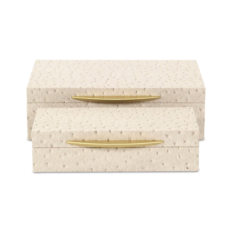 Canorus Faux Ostritch Pattern Rectangular Box Set - Cream