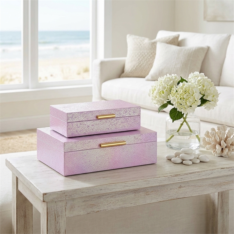Nimue Seascale Pattern Iridescent Box Set with Gold Hardware - Pink