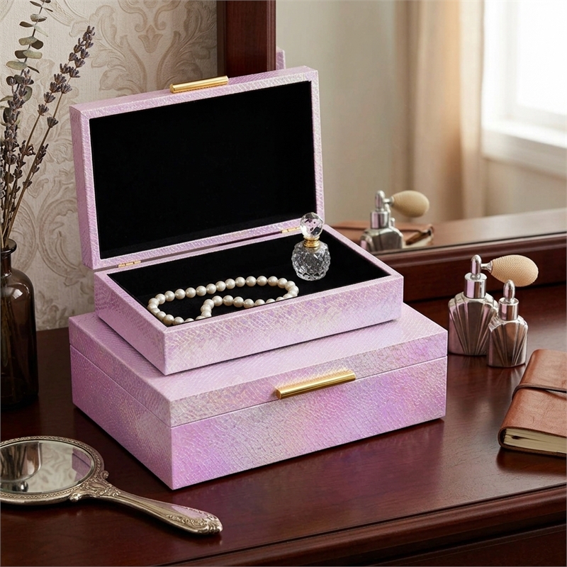 Nimue Seascale Pattern Iridescent Box Set with Gold Hardware - Pink