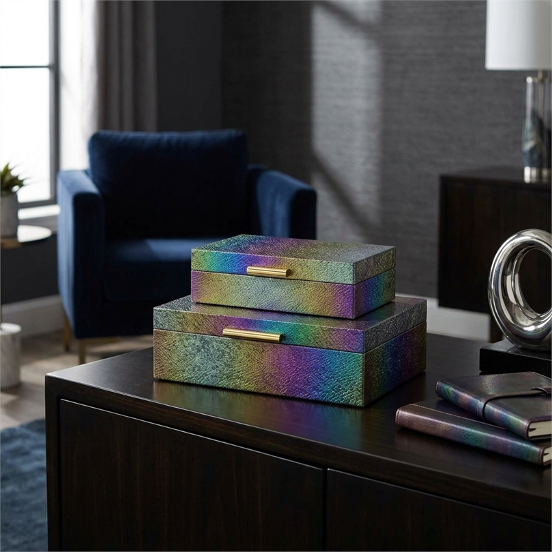 Nimue Seascale Pattern Iridescent Box Set with Gold Hardware - Rainbow