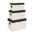 Ellaran Set of 3 Black Shagreen and Cream Wicker Pattern Trunks