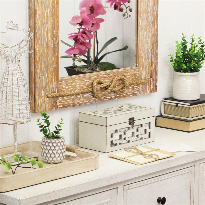 Tessera Set of 2 Distressed Mirrored Wood Boxes - Off White