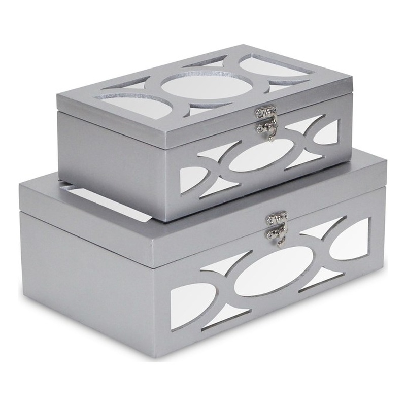 Harlane Set of 2 Overlayed Mirror Silver Boxes
