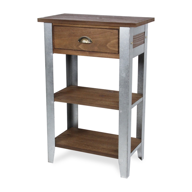 Temba Farmhouse Themed Wood & Galvanized Metal Side Table