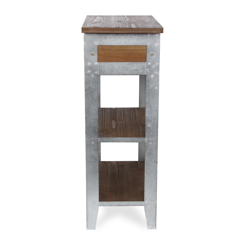 Temba Farmhouse Themed Wood & Galvanized Metal Side Table