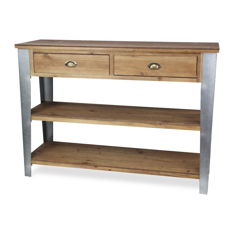 Temba Farmhouse Themed Wood & Galvanized Metal Console Table