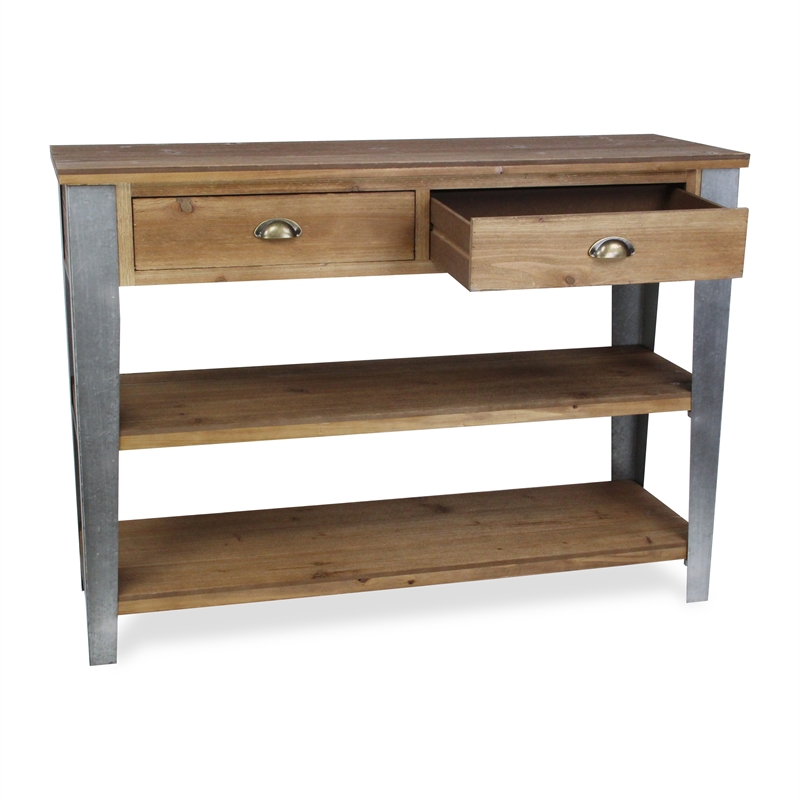 Temba Farmhouse Themed Wood & Galvanized Metal Console Table