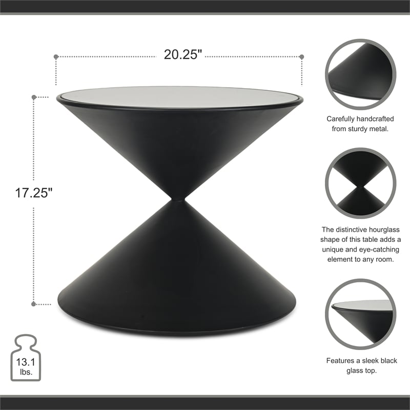 Liora Hourglass Shaped Black Metal Table & Glass Top