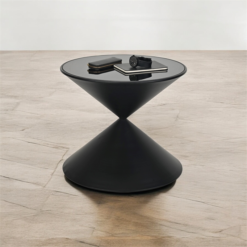 Liora Hourglass Shaped Black Metal Table & Glass Top