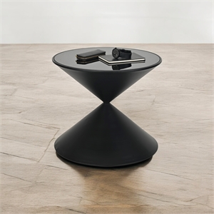 Liora Hourglass Shaped Black Metal Table & Glass Top