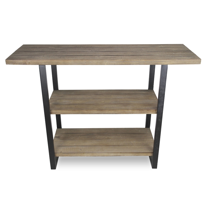 Temba 3 Tier Rustic Wood & Metal Frame Display Table