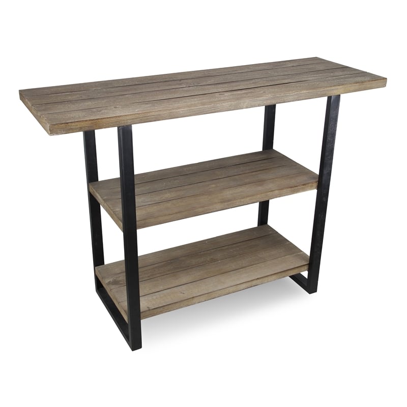 Temba 3 Tier Rustic Wood & Metal Frame Display Table