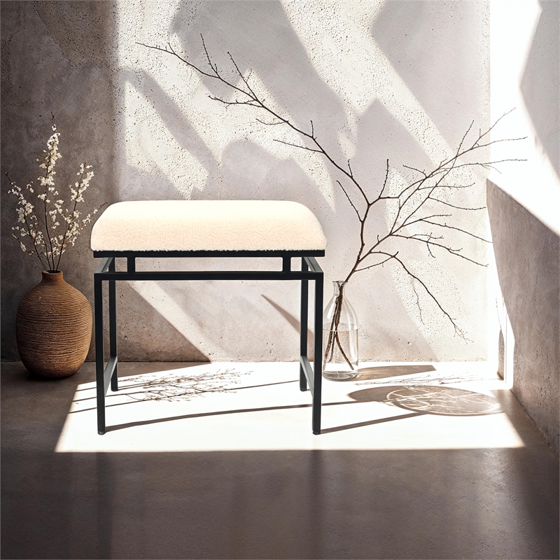 Trion Linear Black Bench With Cream Boucle Upholstery