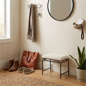 Trion Linear Black Bench With Cream Boucle Upholstery