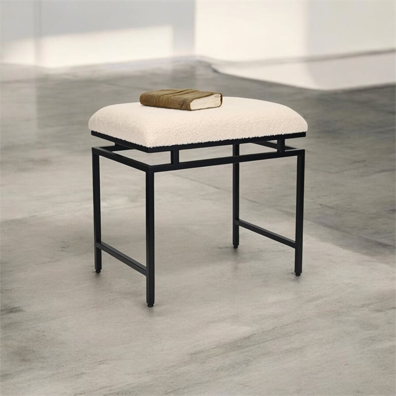 Trion Linear Black Bench With Cream Boucle Upholstery