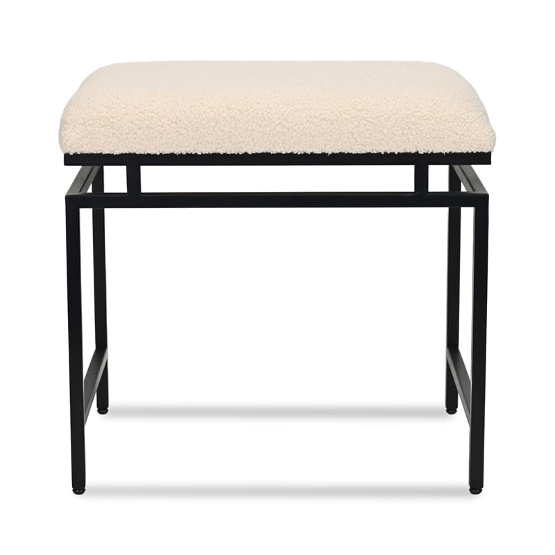 Trion Linear Black Bench With Cream Boucle Upholstery