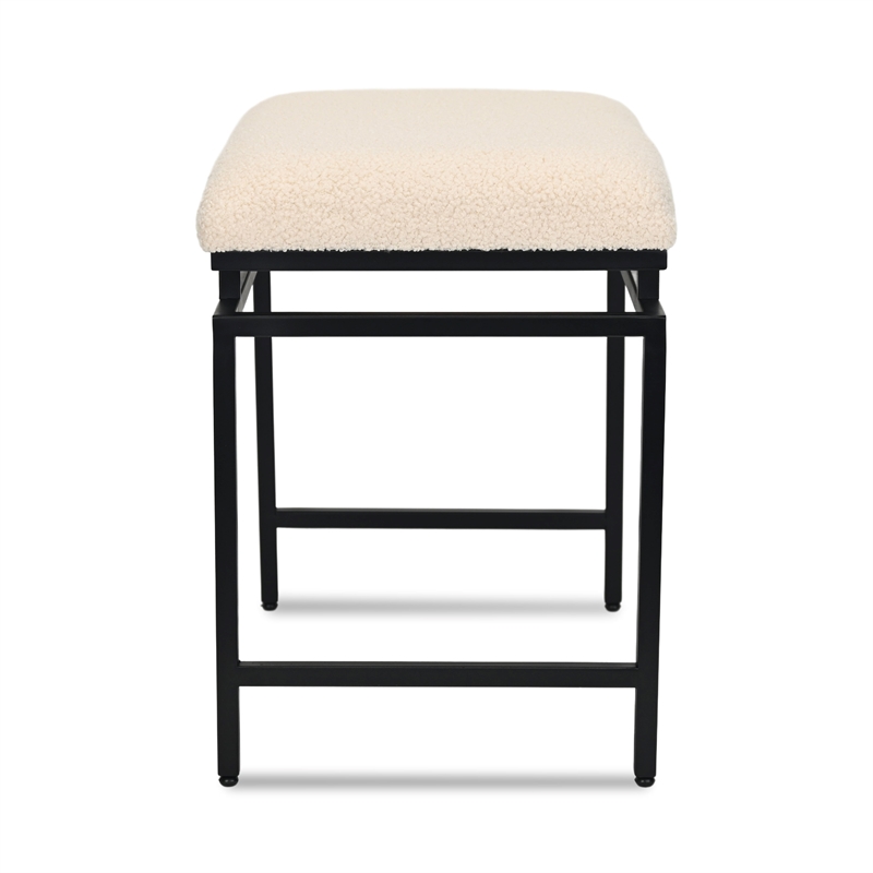 Trion Linear Black Bench With Cream Boucle Upholstery