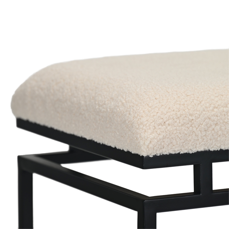 Trion Linear Black Bench With Cream Boucle Upholstery
