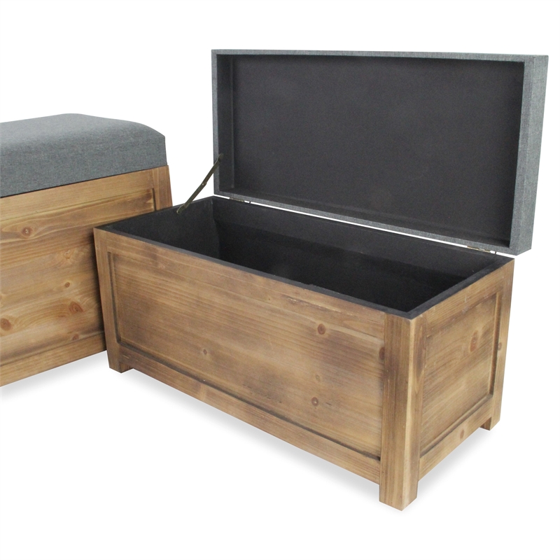 Ambrose Set of 2 Cushioned Wood Storage Benches