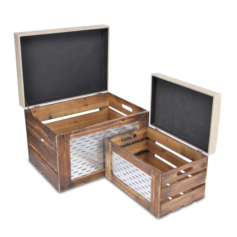 Orion Set of 2 Cushioned Wood & Metal Storage Benches