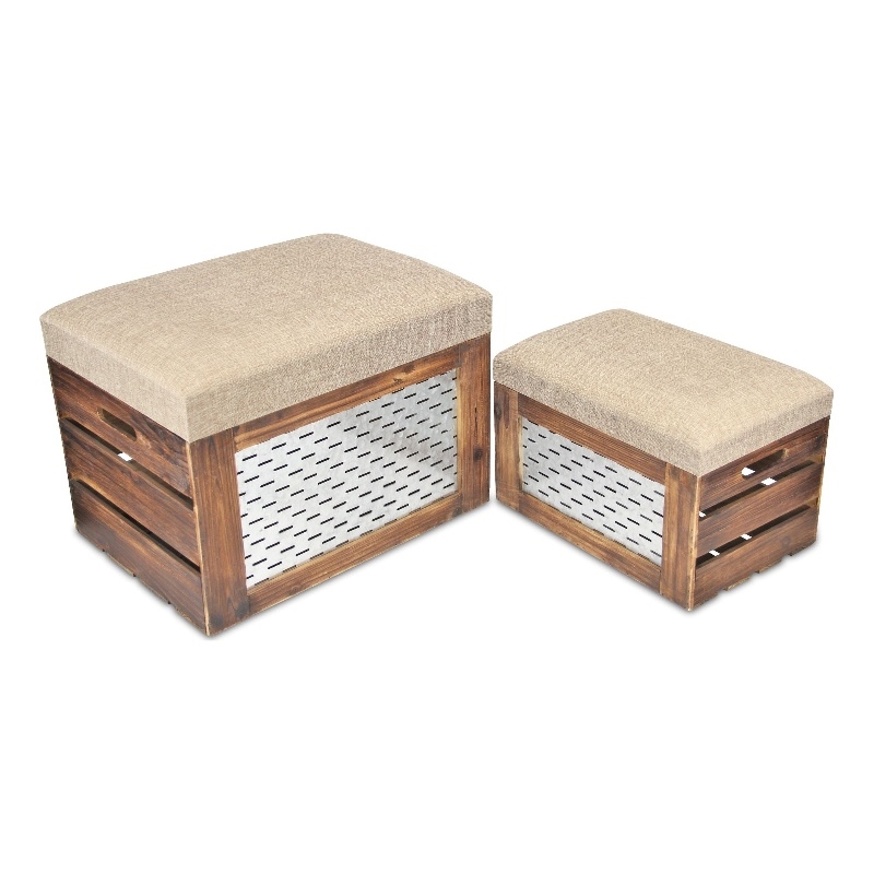 Orion Set of 2 Cushioned Wood & Metal Storage Benches