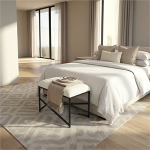 Trion Abstract Black Bench with White Boucle Upholstery