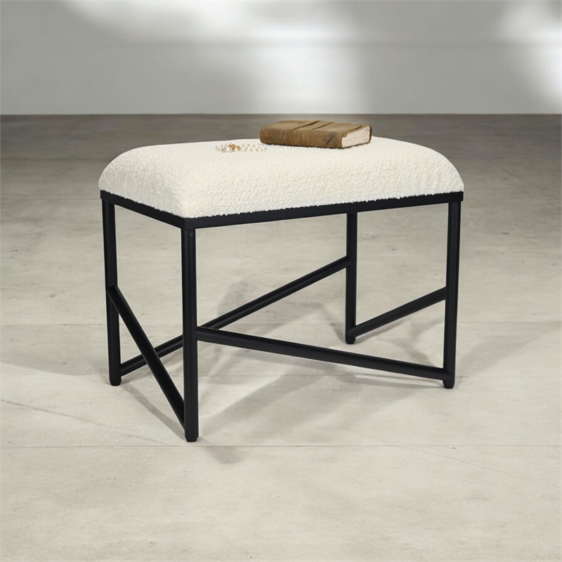 Trion Abstract Black Bench with White Boucle Upholstery