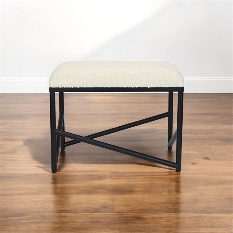 Trion Abstract Black Bench with White Boucle Upholstery