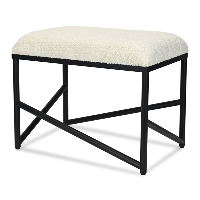 Trion Abstract Black Bench with White Boucle Upholstery