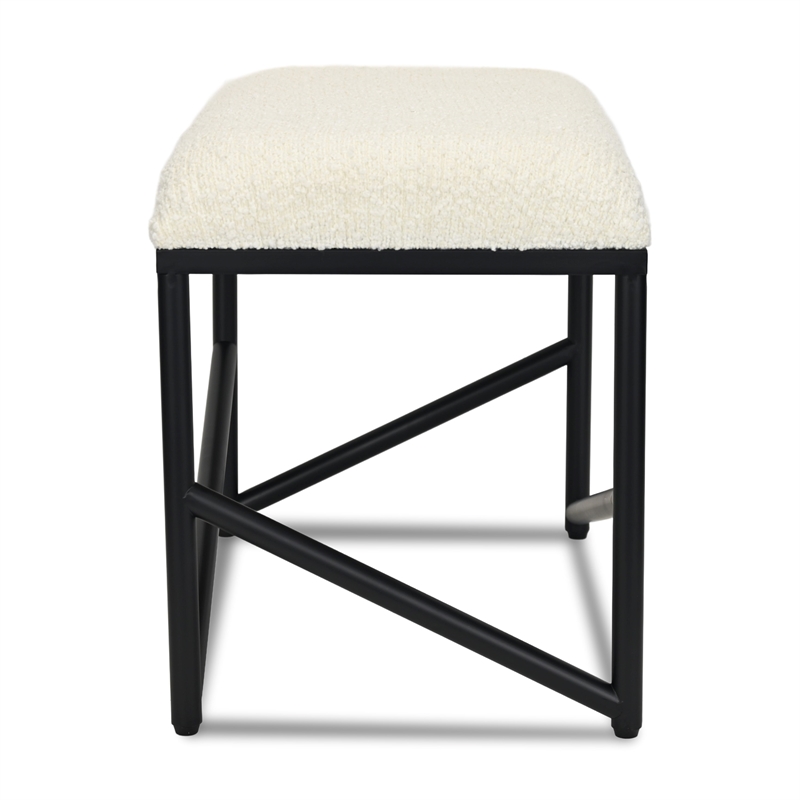 Trion Abstract Black Bench with White Boucle Upholstery
