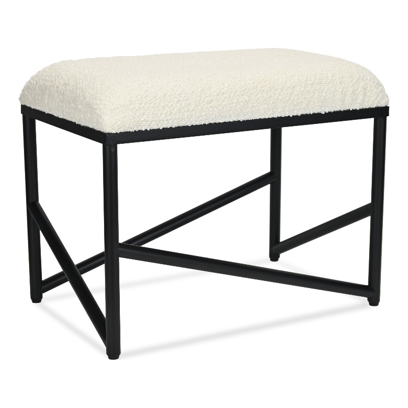 Trion Abstract Black Bench with White Boucle Upholstery
