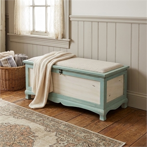 Nella Shabby-Chic Seafoam Green Cushioned Wood Bench Chest With Storage