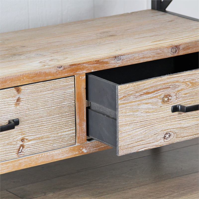 Onorato 3 Tier & Two Drawer Wood Plank & Metal Frame Shelf