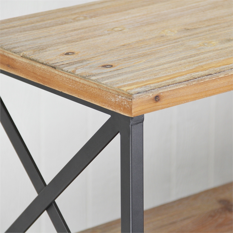 Onorato 3 Tier & Two Drawer Wood Plank & Metal Frame Shelf