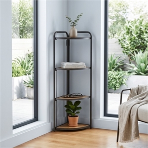Lefeld 4 Tier Foldable Wood & Metal Frame Corner Shelf