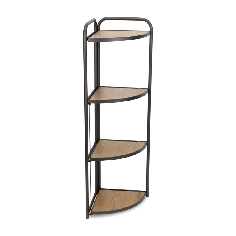 Lefeld 4 Tier Foldable Wood & Metal Frame Corner Shelf