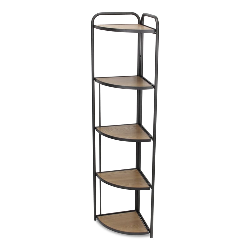 Lefeld 5 Tier Foldable Wood & Metal Frame Corner Shelf