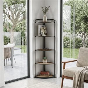 Lefeld 5 Tier Foldable Wood & Metal Frame Corner Shelf