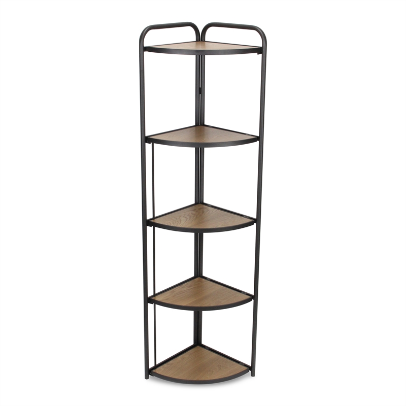 Lefeld 5 Tier Foldable Wood & Metal Frame Corner Shelf