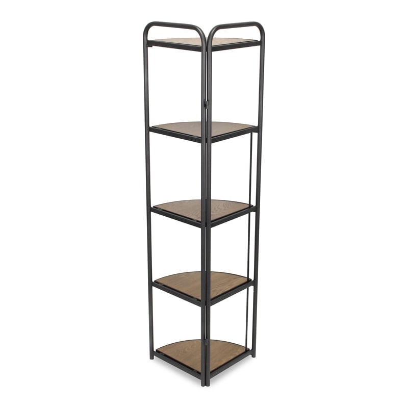Lefeld 5 Tier Foldable Wood & Metal Frame Corner Shelf
