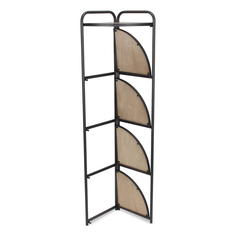 Lefeld 5 Tier Foldable Wood & Metal Frame Corner Shelf