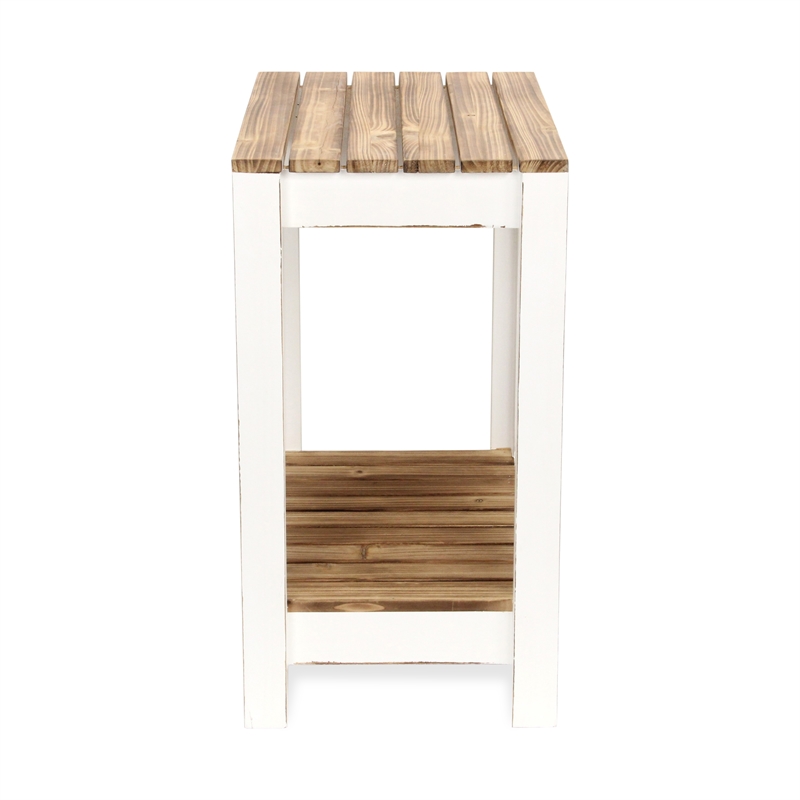 Cedarfield Brown & White Wooden Side Table - Modern Farmhouse -