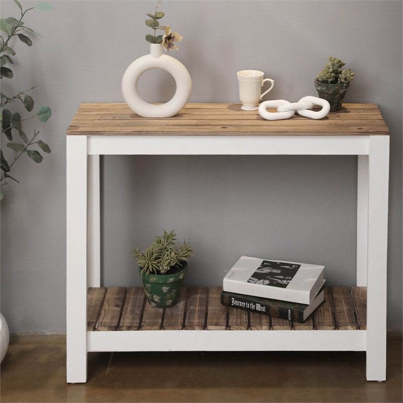 Cedarfield Brown & White Wooden Entry Table - Modern Farmhouse -