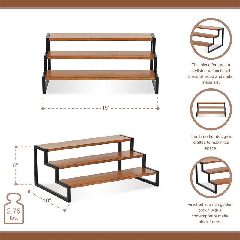 Brio Wood and Metal Tiered Table Shelf