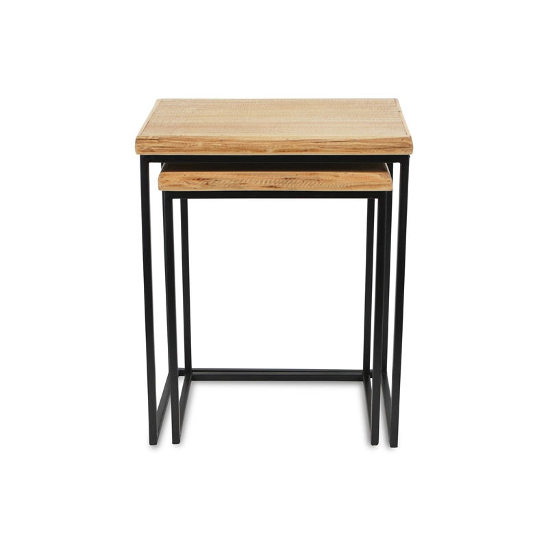 Elora Modern Set of 2 Rect. Wood & Metal Side Tables