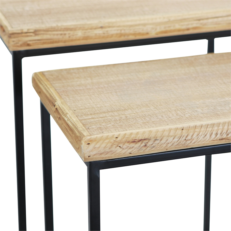 Elora Modern Set of 2 Rect. Wood & Metal Side Tables