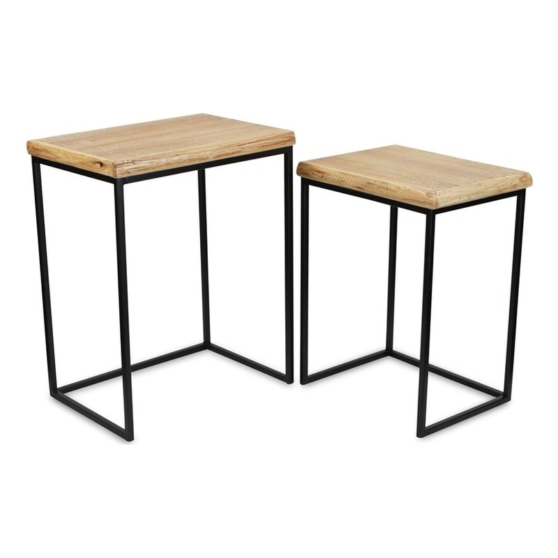 Elora Modern Set of 2 Rect. Wood & Metal Side Tables