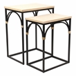 Claudette Set of 2 Rattan Accented Wood & Metal Rectangle Side Tables